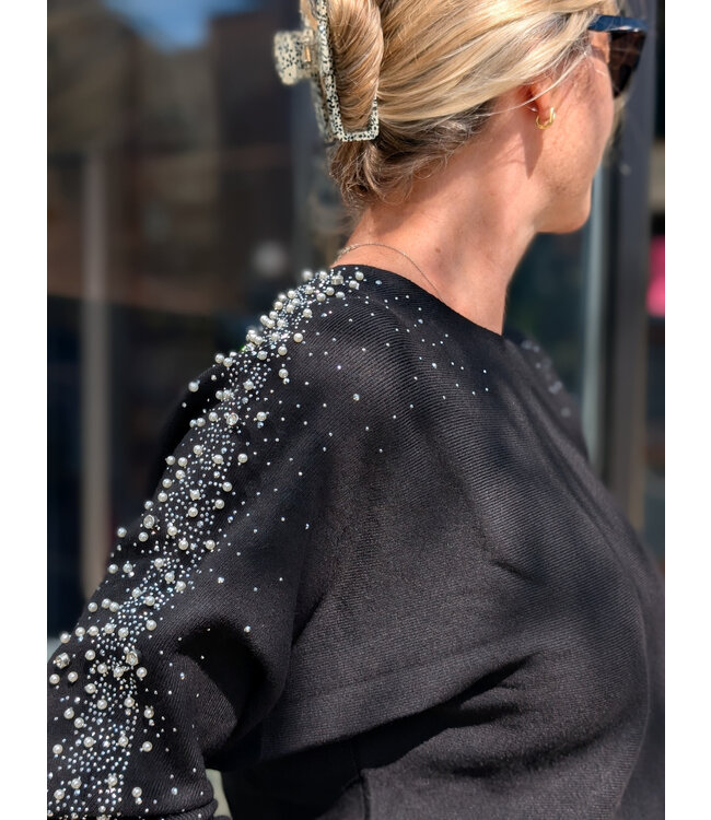 Apricot Pearls Stud Gem Batwing Jumper - Black