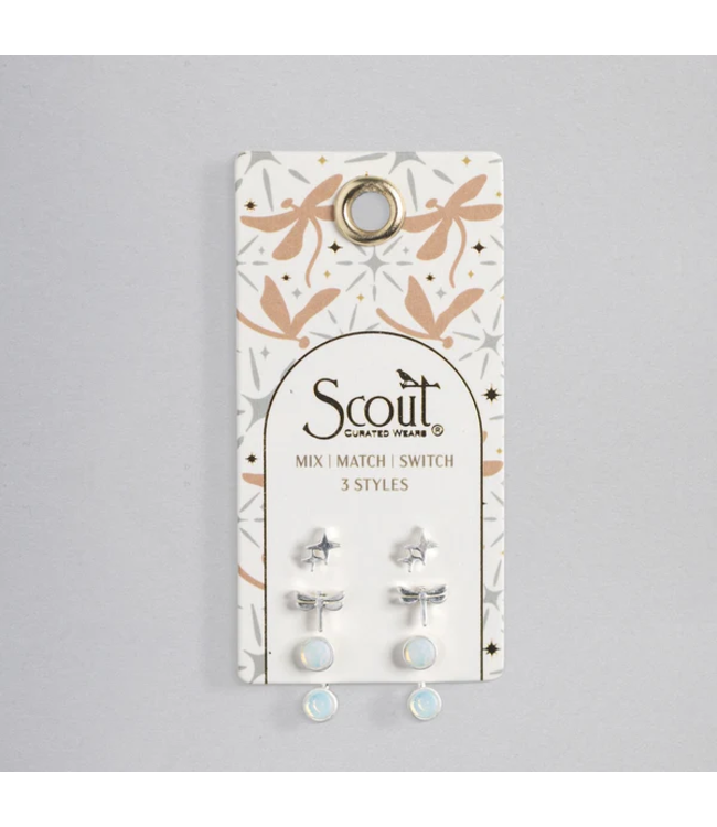 Scout Stud Trio Earring Jacket Set - Star / Dragonfly / Opalite