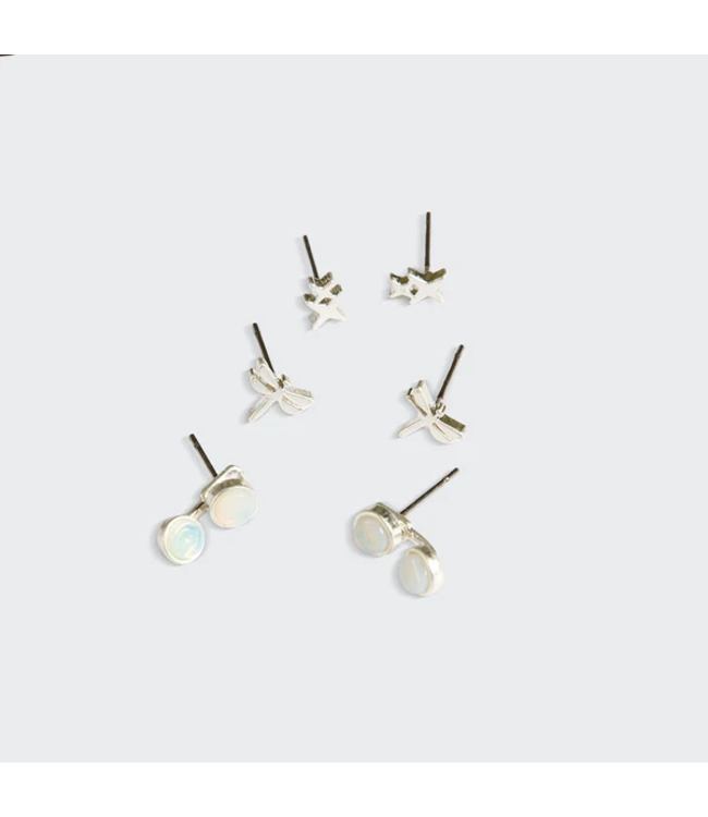 Scout Stud Trio Earring Jacket Set - Star / Dragonfly / Opalite