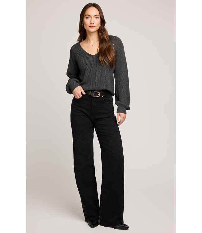 Gentle Fawn Hailey V-Neck Knit Sweater - Charcoal