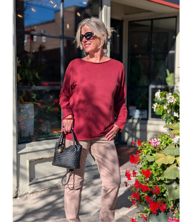 Orientique Boat Neck Fine Knit Sweater - Rust