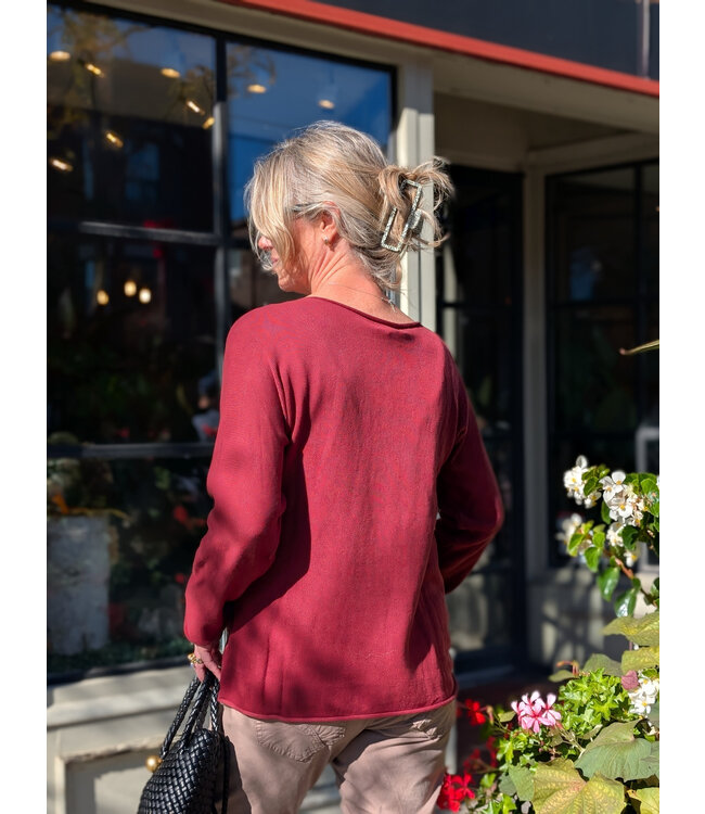 Orientique Boat Neck Fine Knit Sweater - Rust