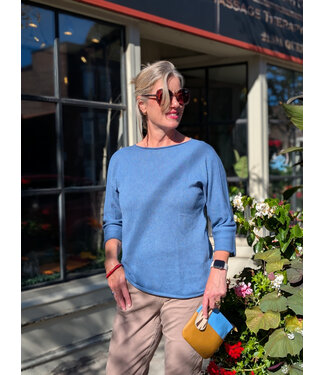 Orientique 3/4 Sleeve Fine Knit Sweater - Denim