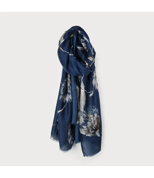 Lightweight Floral Tapestry Scarf - Blu