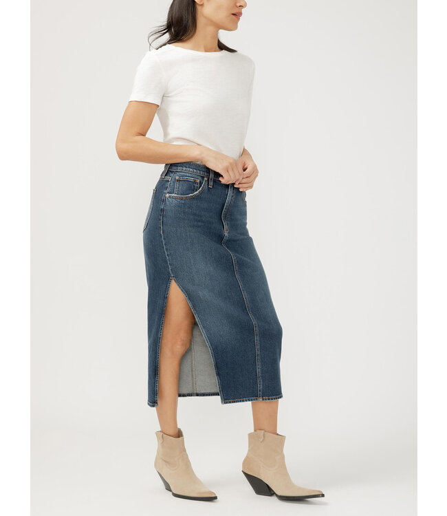 Silver Jeans Midi Demin Skirt High Rise - Dolly
