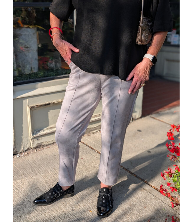 Faux Suede Pull-on Pants - Moon