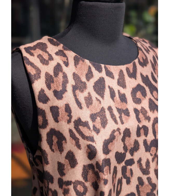 Leopard Print Sleeveless Dress - Camel