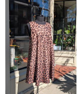 Leopard Print Sleeveless Dress - Camel