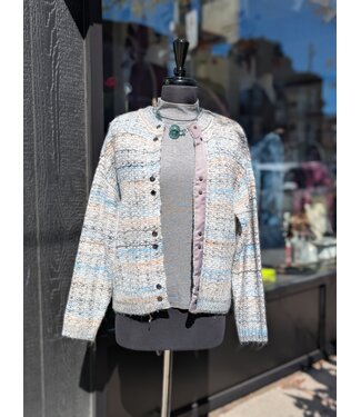 Fransa Snap Front Cardigan - Grey Multi