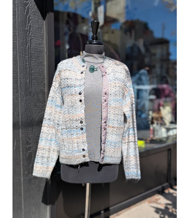 Fransa Snap Front Cardigan - Grey Multi