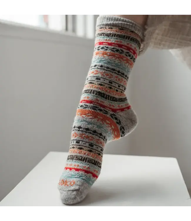 Pokoloko Print Alpaca Crew Socks - Multi Grey