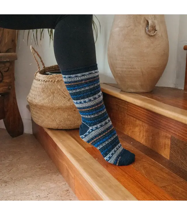 Pokoloko Print Alpaca Crew Socks - Lapis Lazuli