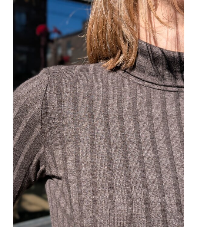 Ribbed Fitted Turtleneck - Chocolate