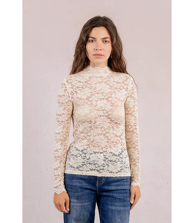 Molly Bracken Lace Mock Neck - Cream