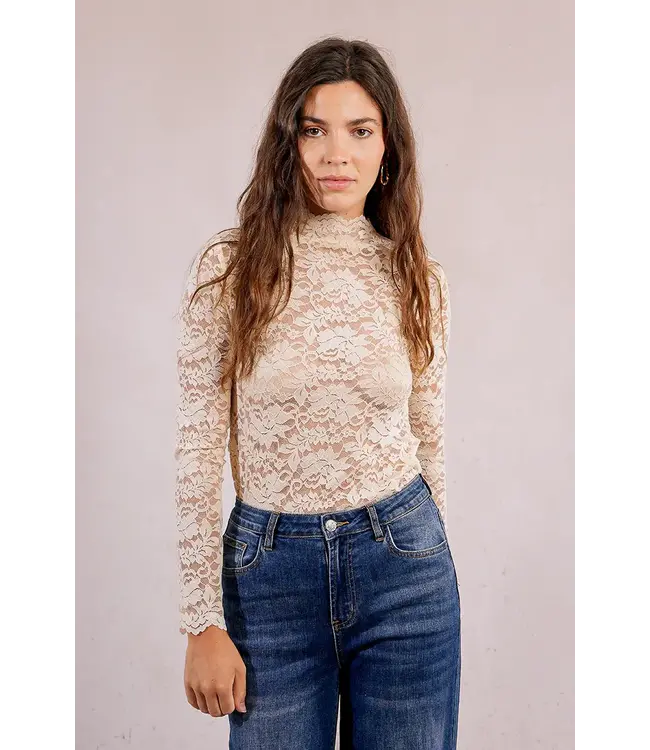 Molly Bracken Lace Mock Neck - Cream