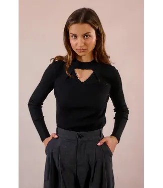Molly Bracken Cut-Out Mock Neck Knit Long Sleeve - Black