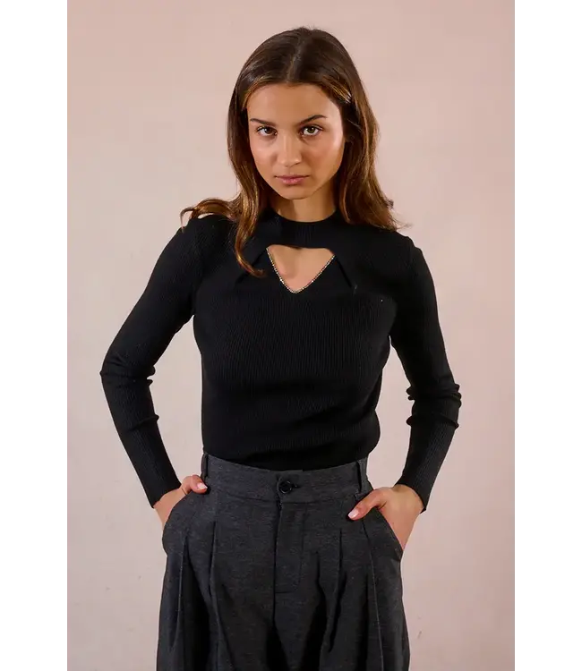 Molly Bracken Cut-Out Mock Neck Knit Long Sleeve - Black