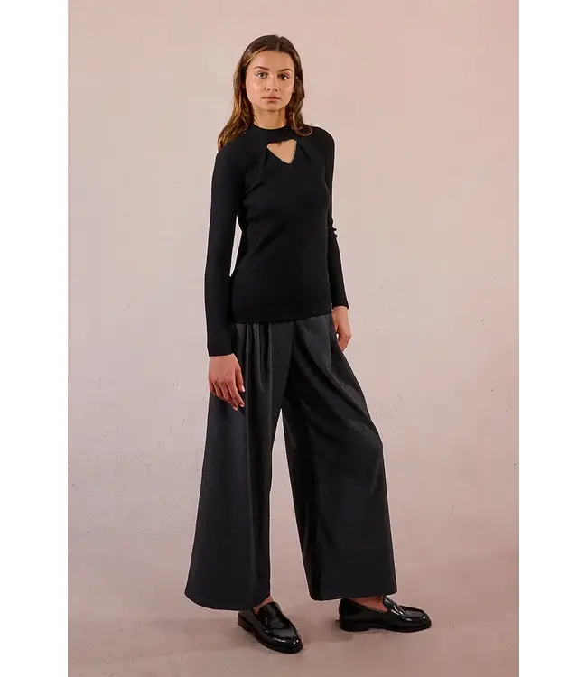 Molly Bracken Cut-Out Mock Neck Knit Long Sleeve - Black