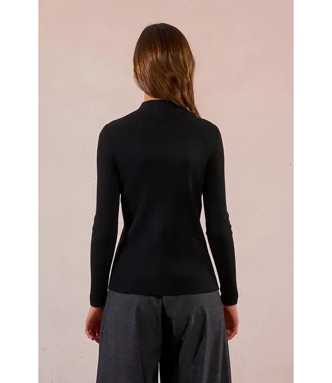 Molly Bracken Cut-Out Mock Neck Knit Long Sleeve - Black