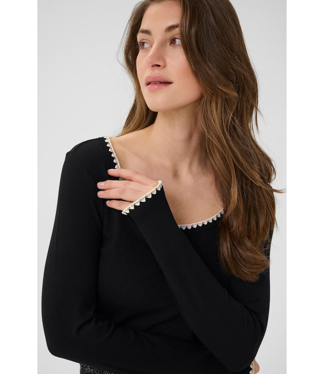 Cream CrRibba Embroidered Long Sleeve - Black