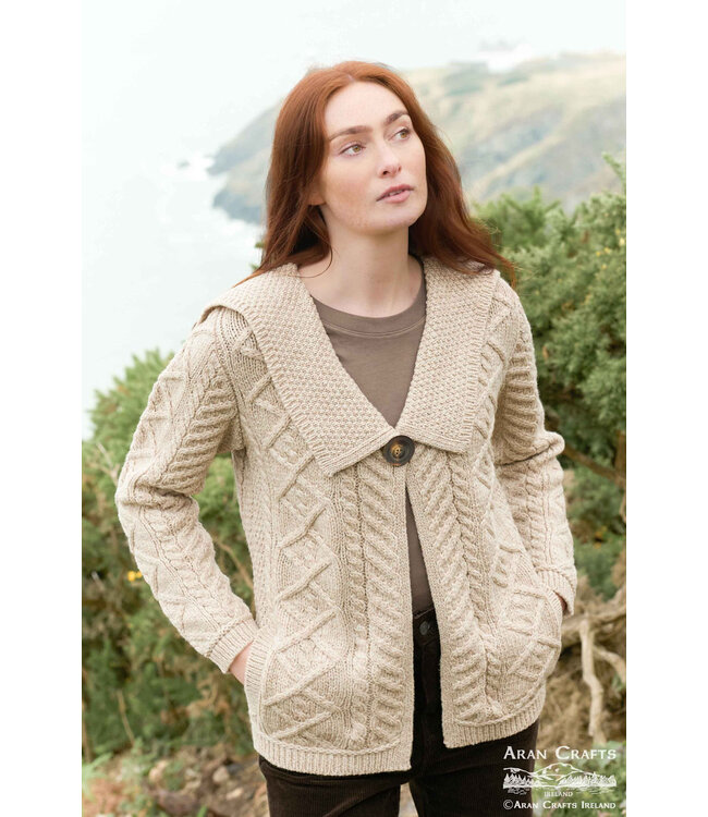 Aran Crafts Sailor Collar Button Cardigan - Parsnip