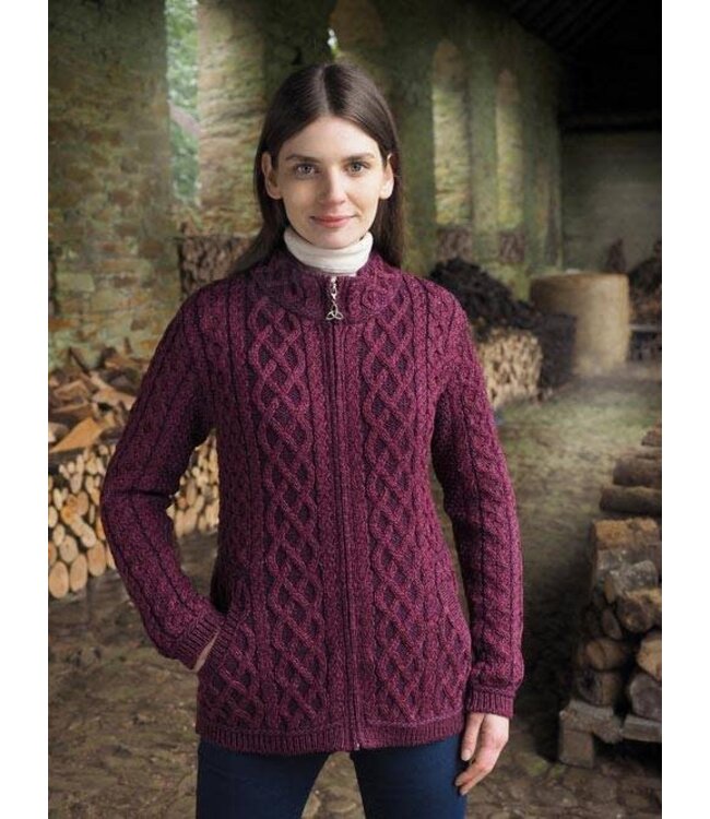 Aran Crafts Classic Fit Zip Cable Knit - Purple Marl