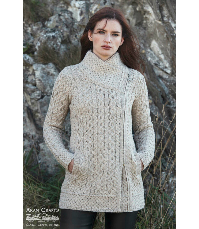 Aran Crafts Asymmetric Zip Jacket - Parsnip