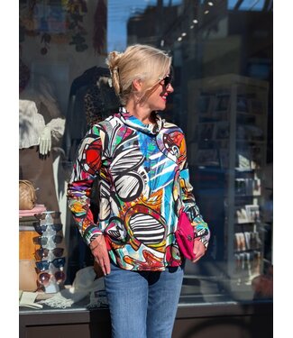 Orientique Multi Color Cowl Neck Top - Print