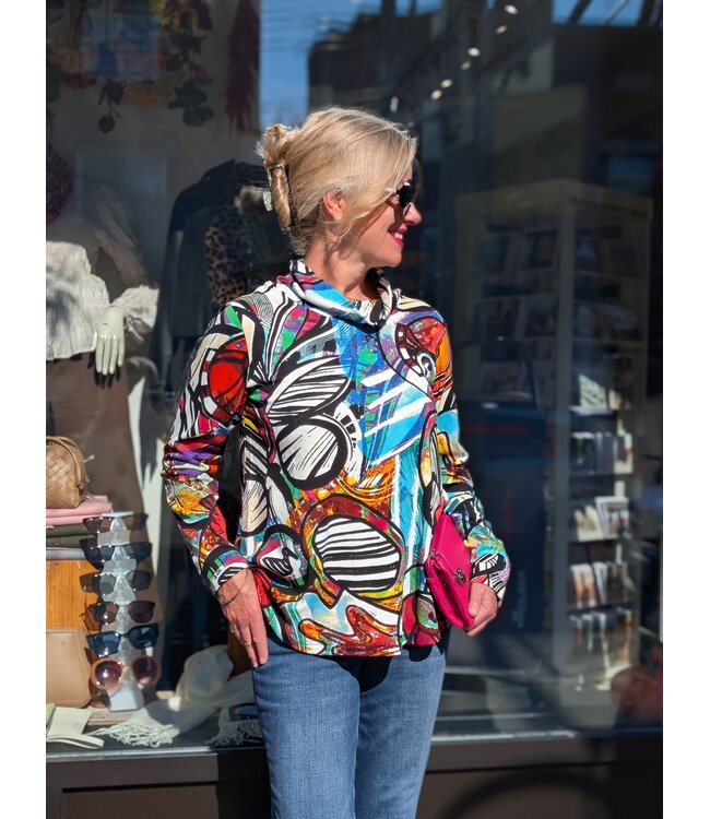 Orientique  Multi Color Cowl Neck Top - Print