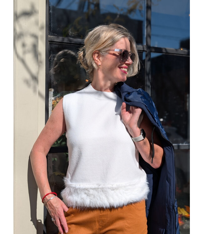 Knit Vest W/ Fur Hem - Ivory