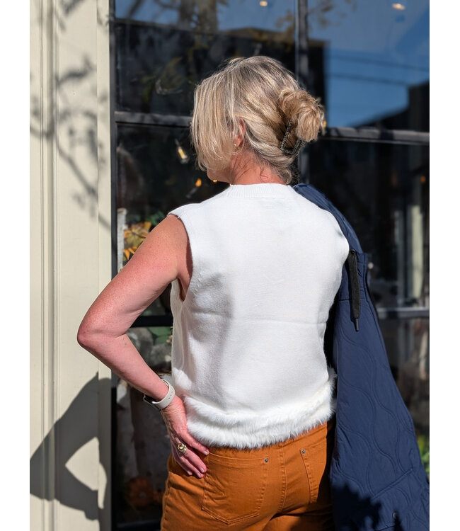 Knit Vest W/ Fur Hem - Ivory