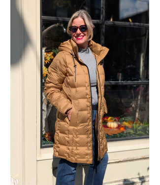 Quilted Long Puffer Coat - Caramel