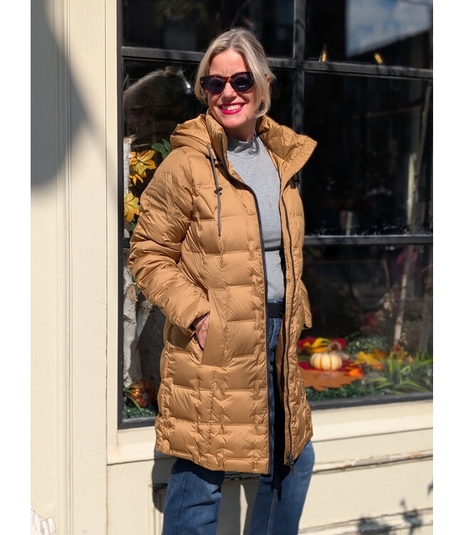 Quilted Long Puffer Coat - Caramel