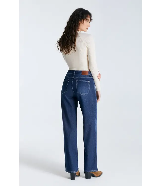 Cup of Joe Denim Nova Mid-Waist Wide Straight Leg Jeans - Dark Blue