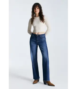 Cup of Joe Denim Nova Mid-Waist Wide Straight Leg Jeans - Dark Blue