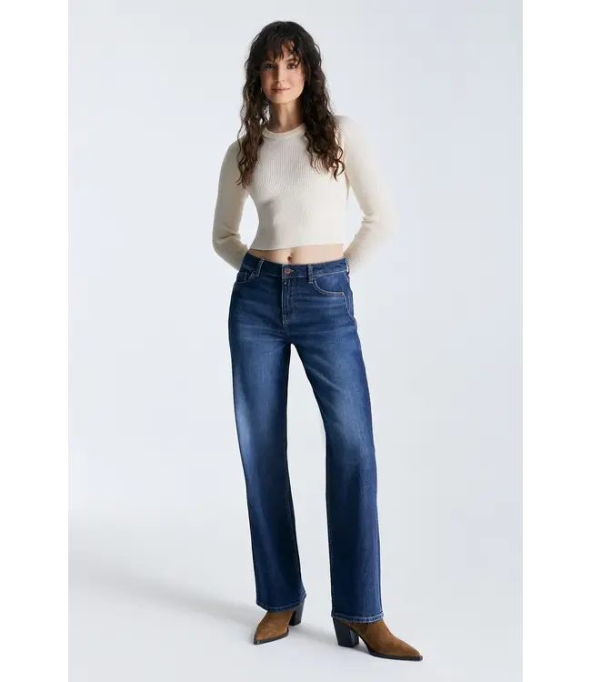 Cup of Joe Denim Nova Mid-Waist Wide Straight Leg Jeans - Dark Blue
