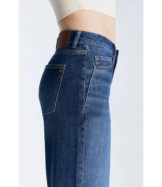 Cup of Joe Denim Nova Mid-Waist Wide Straight Leg Jeans - Dark Blue