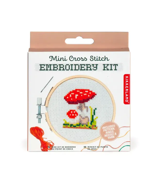 Kikkerland Design Inc. Mini Cross Stitch Embroidery Kit - Mushrooms