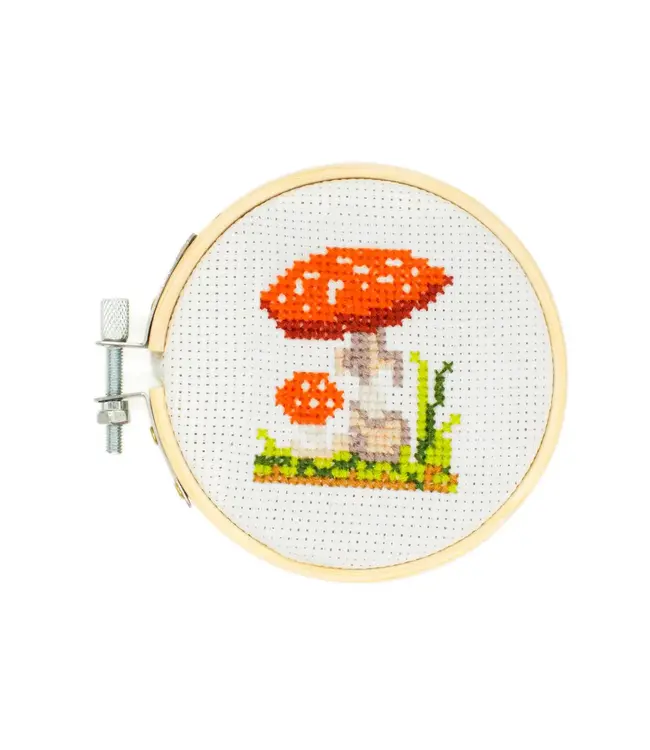 Kikkerland Design Inc. Mini Cross Stitch Embroidery Kit - Mushrooms