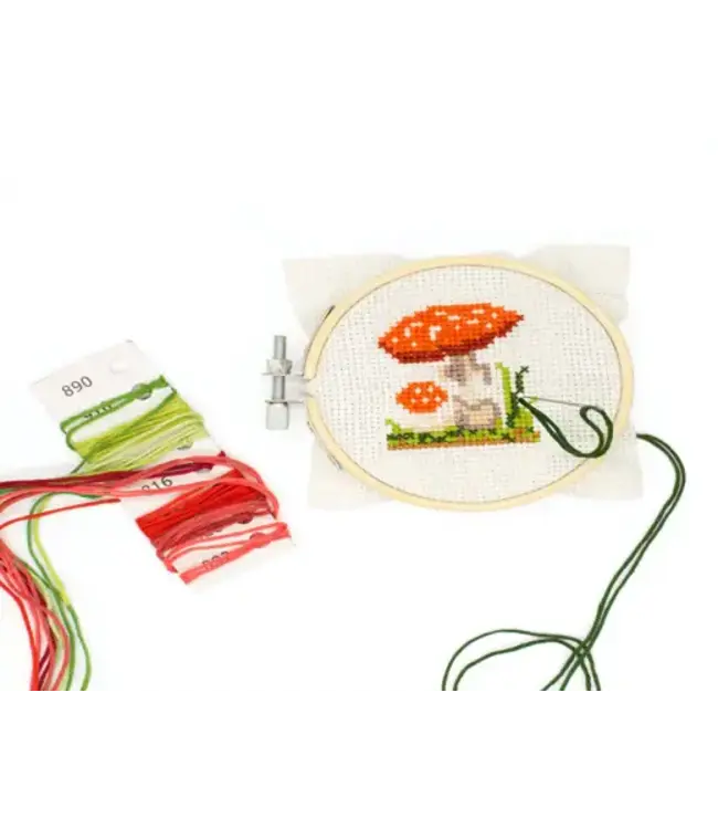 Kikkerland Design Inc. Mini Cross Stitch Embroidery Kit - Mushrooms