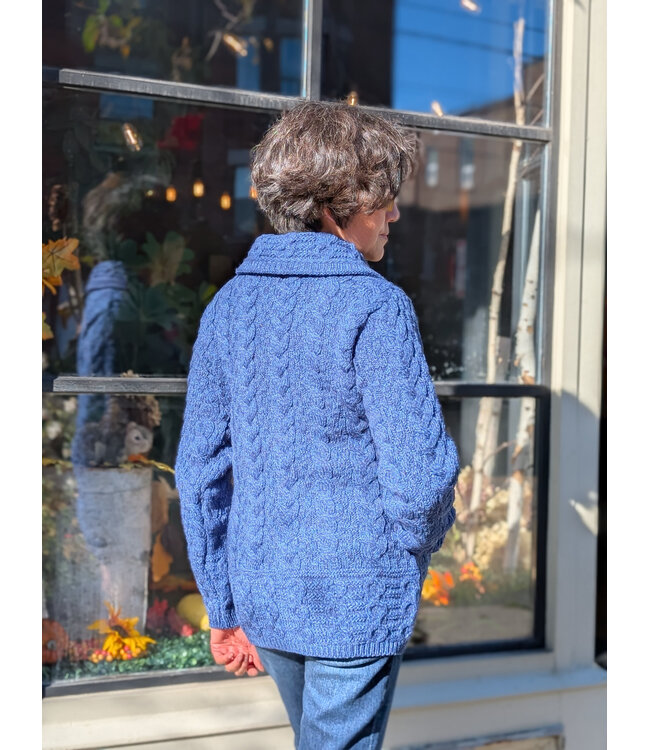Aran Crafts Zip Front Cable Knit - Blue Marl