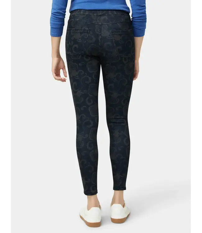 Hue Etched Floral Pull-on Denim Pants - Dark Rinse