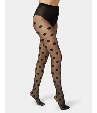 Hue Control Top Sheer Tights - Black Dots