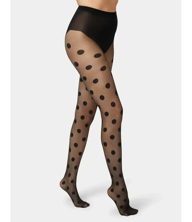 Hue Control Top Sheer Tights - Black Dots
