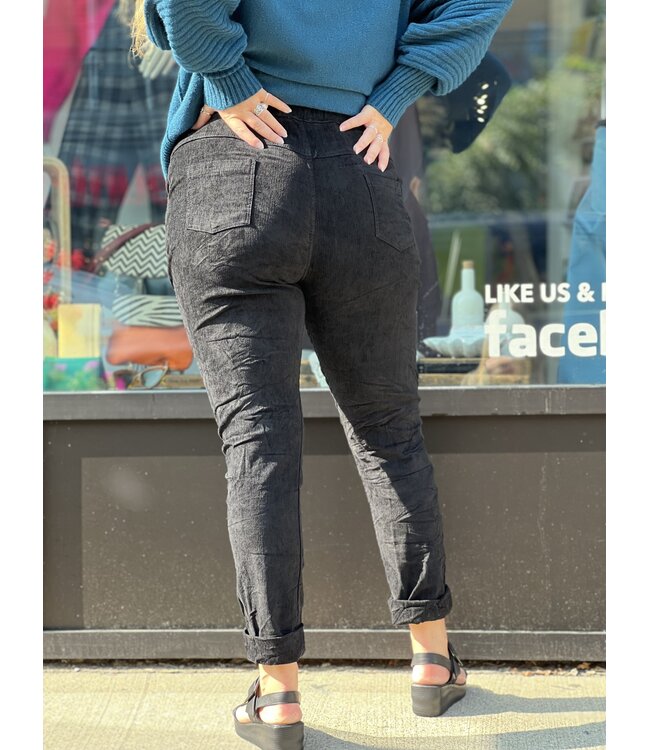 Made in Italy Cord Crinkled Joggers - Black