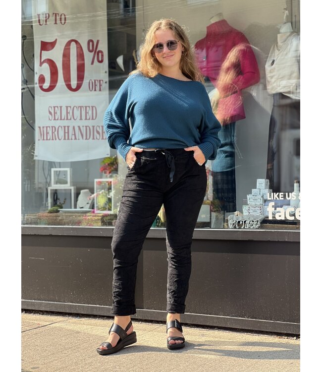 Made in Italy Cord Crinkled Joggers - Black