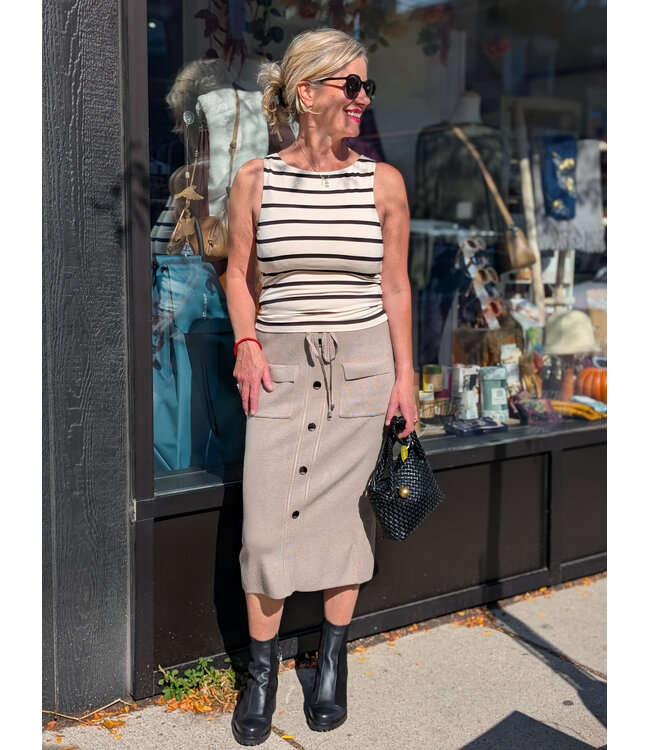 Knit Button Front Skirt - Cappucino
