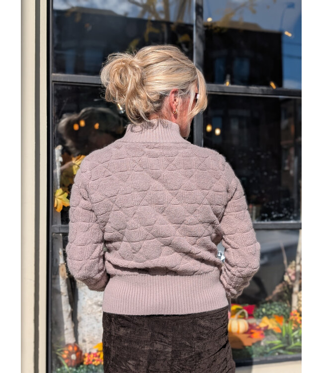 Apricot Ribbed Zip Up Cardigan - Brown