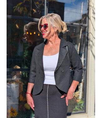 Double Breasted Knit Blazer - Black