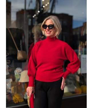 Apricot Cable Knit Batwing Jumper - Red